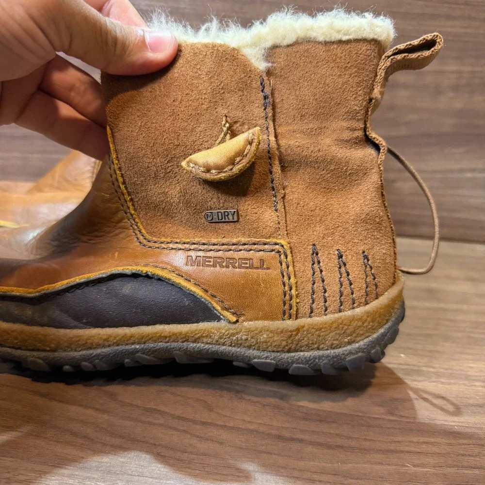 Merrell M-Select DRY Boots Womens 6.5 Tan Good Waterproof Faux Fur J45932